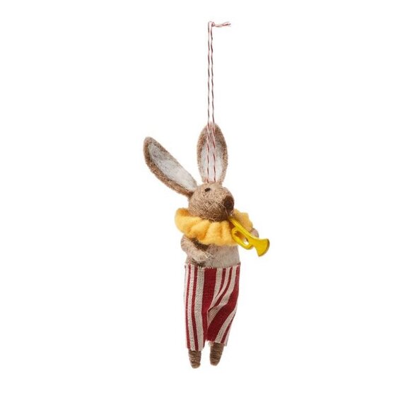 Felted Brown Rabbit Musician Christmas Ornament - Picture 7 of 12